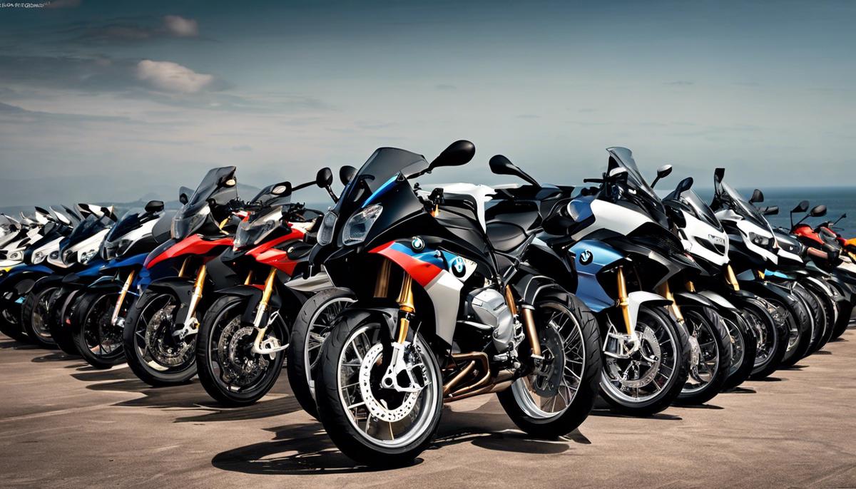 Image description: A group of BMW motorbikes parked together.